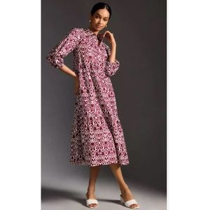 Anthropologie Red and White Maxi Dress